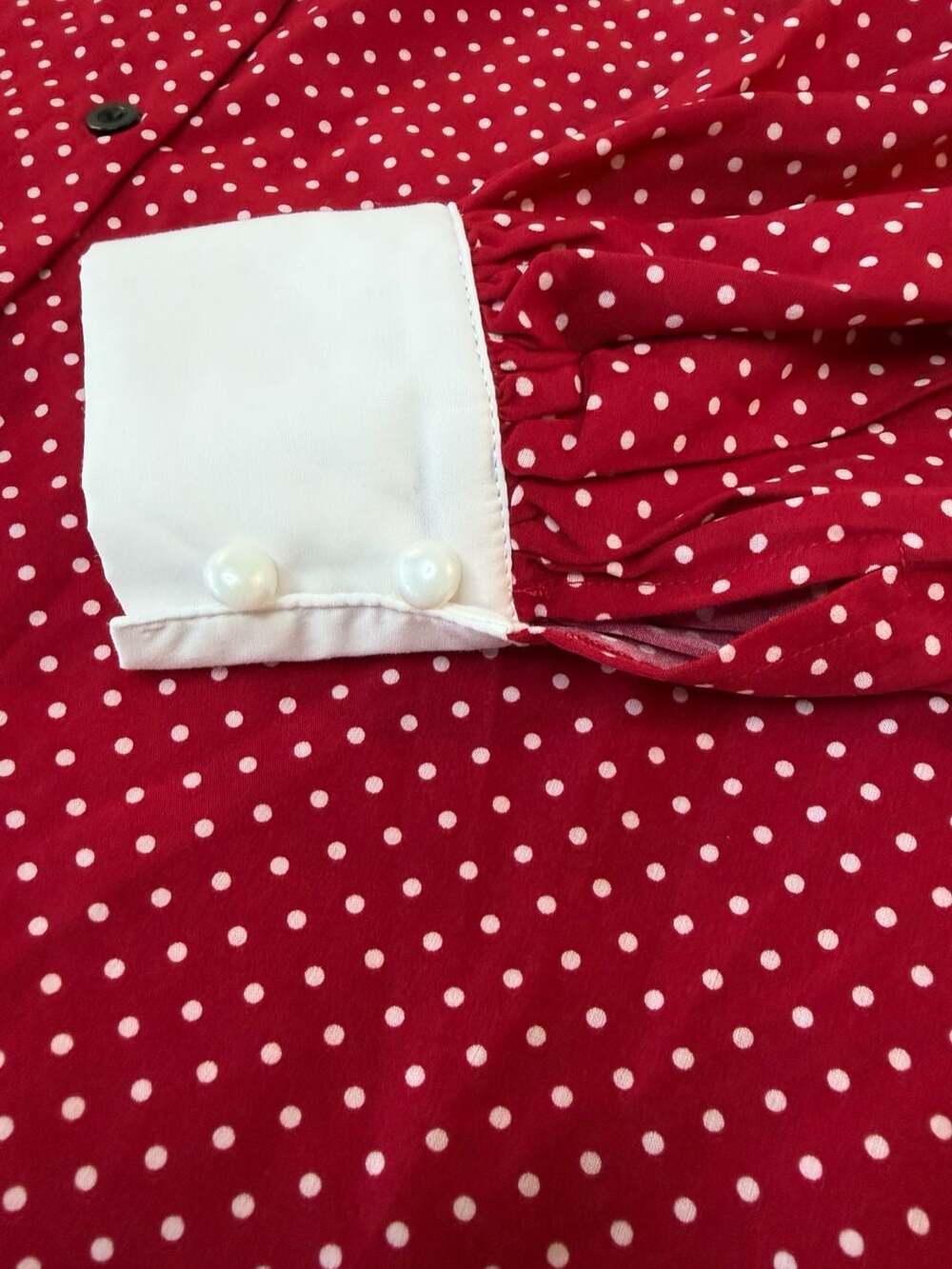 Red and White Polka Dot Long Sleeve Blouse with Contrast Collar - Picture 2 of 6